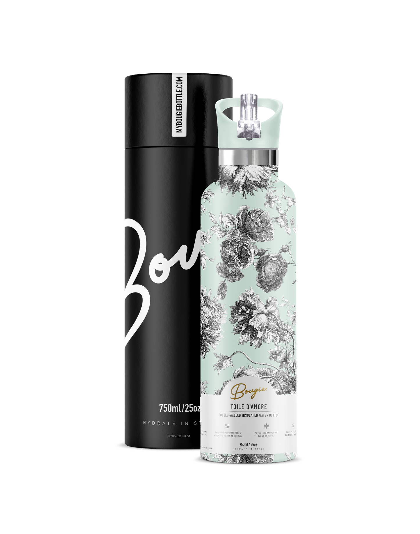 Toile D'amore | Mint Floral Bridal Insulated Bottle 25oz