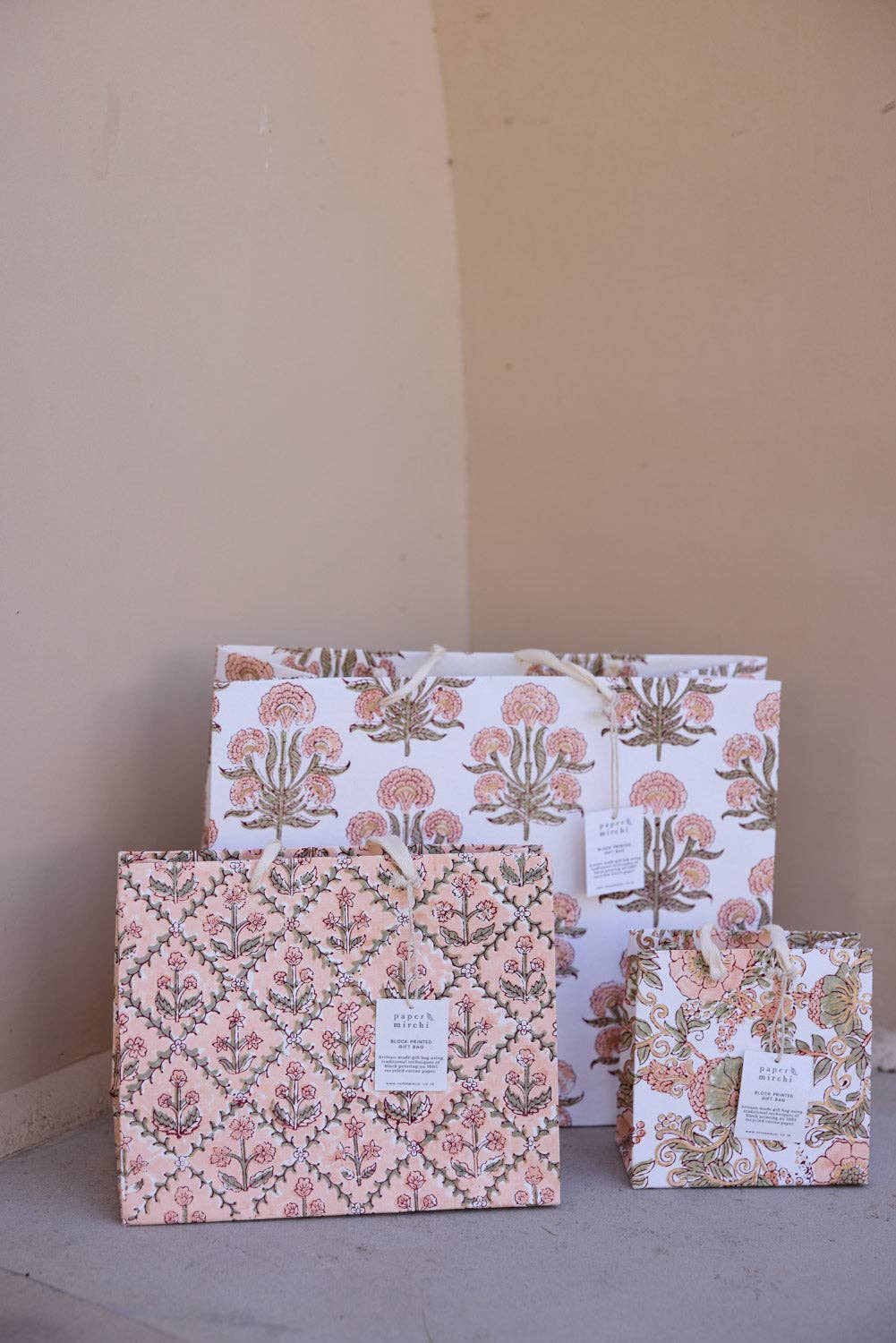 Block Printed Gift Bags (Medium) - Terracotta - Magnolia Lane co. Home + Garden + Gift