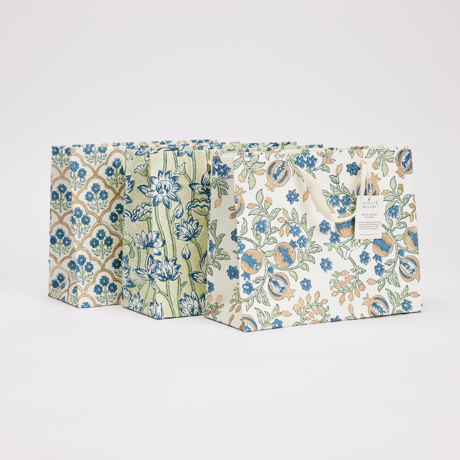 Block Printed Gift Bags (Medium) - Indigo - Magnolia Lane co. Home + Garden + Gift
