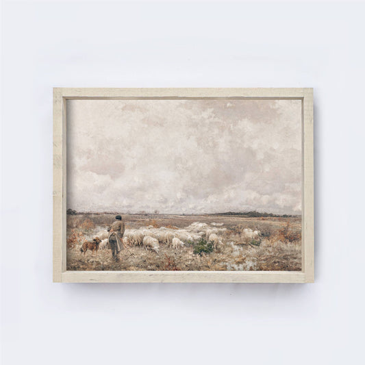 Vintage Print Framed | Landscape Sheep A83