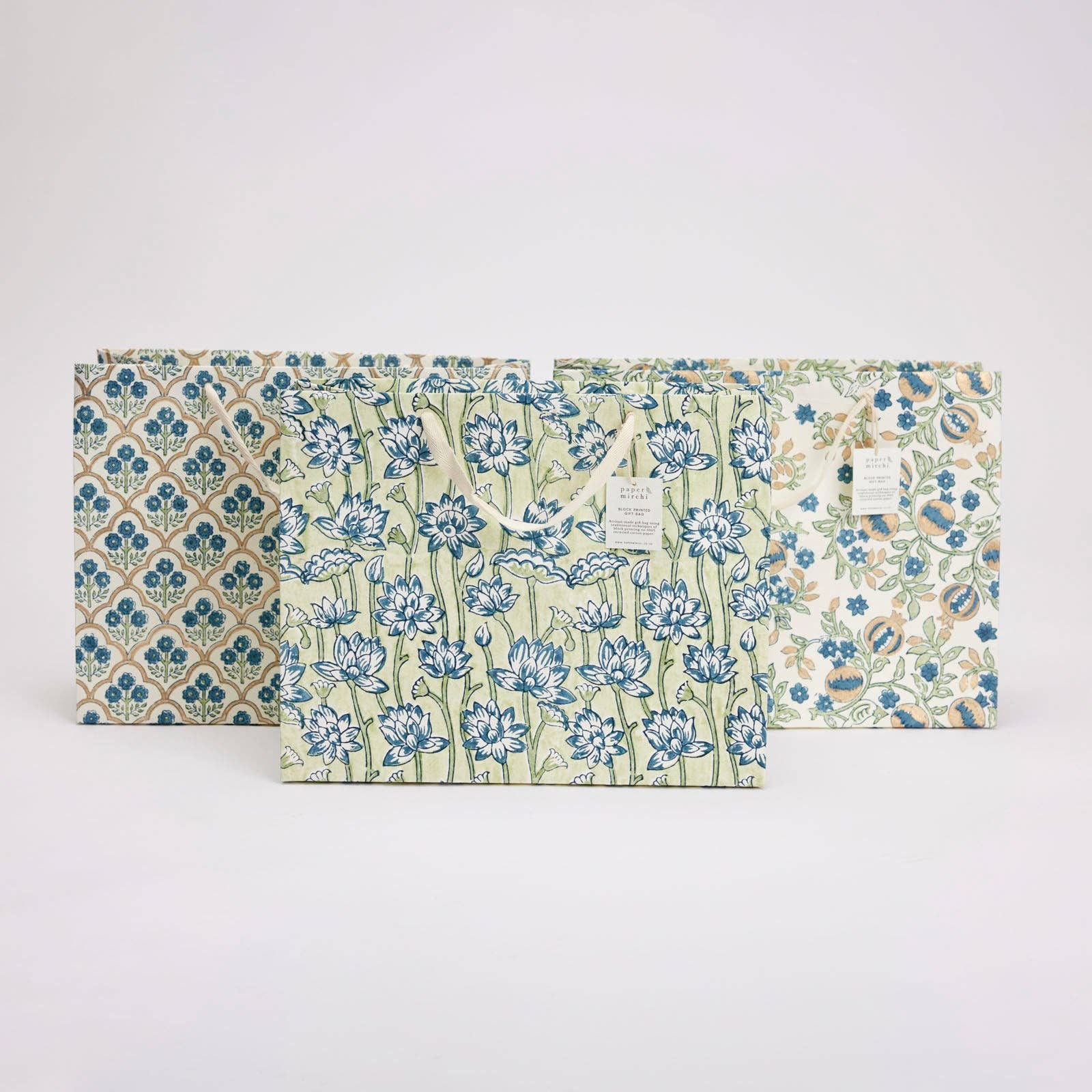 Block Printed Gift Bags (Large) - Indigo - Magnolia Lane co. Home + Garden + Gift