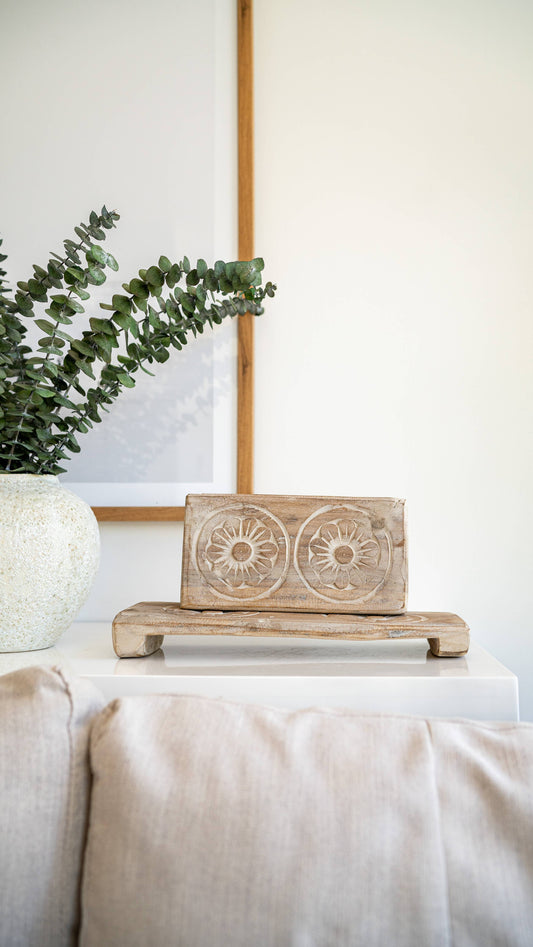 Vintage wooden Riser/tray, Hand Carved