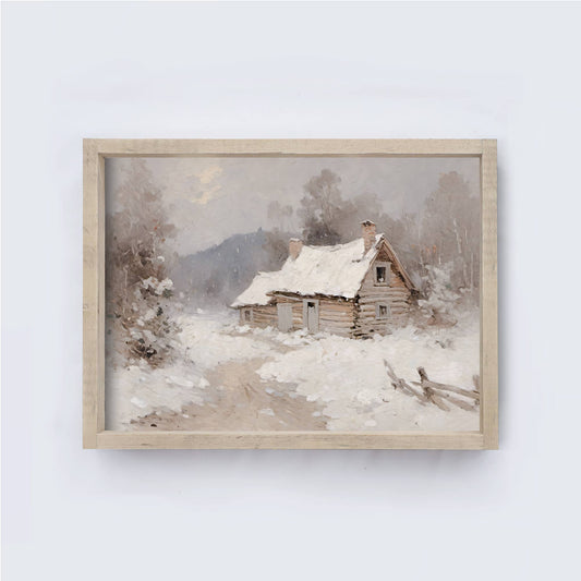 Winter Cottage Wall Art | Vintage Christmas Art Framed A234