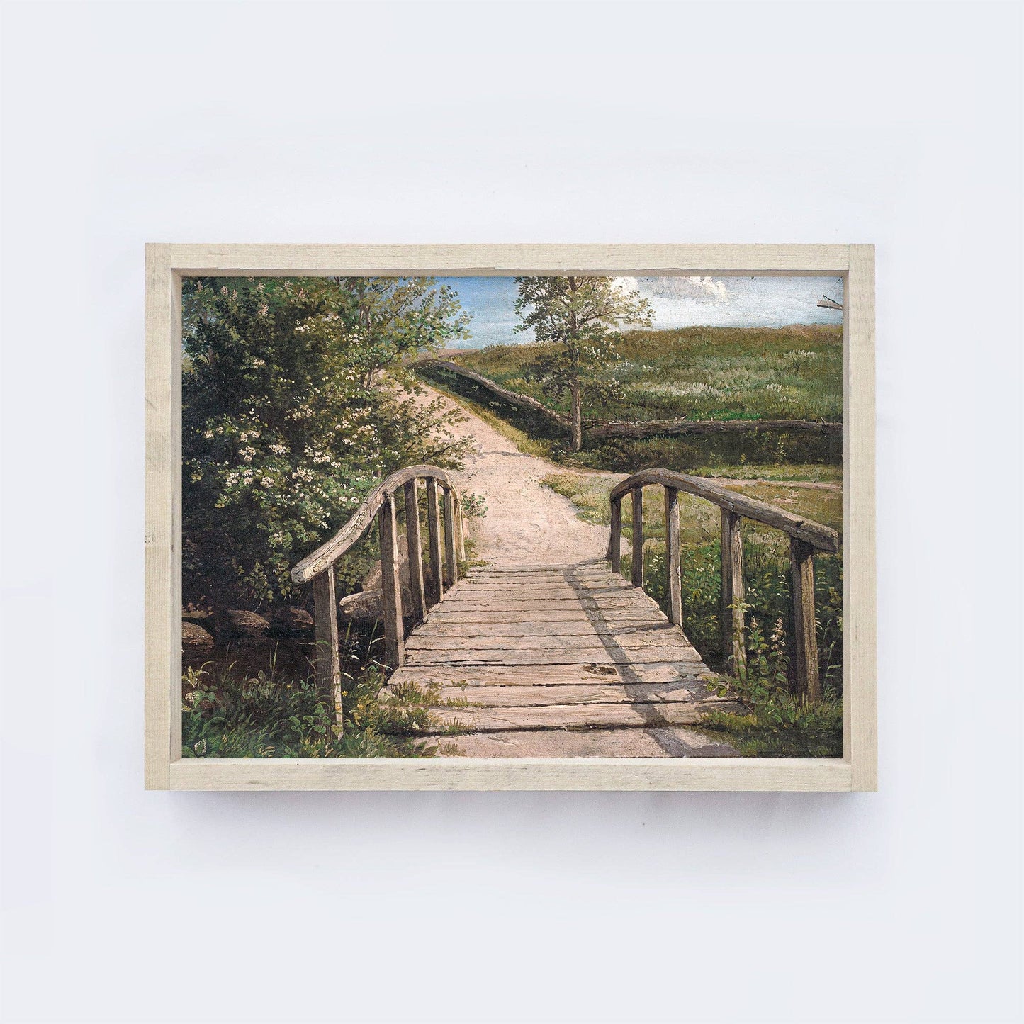 Vintage Framed Print | European Countryside With Bridge A33