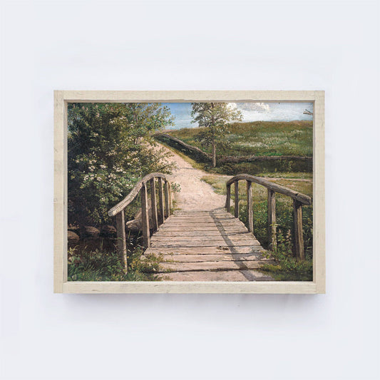 Vintage Framed Print | European Countryside With Bridge A33