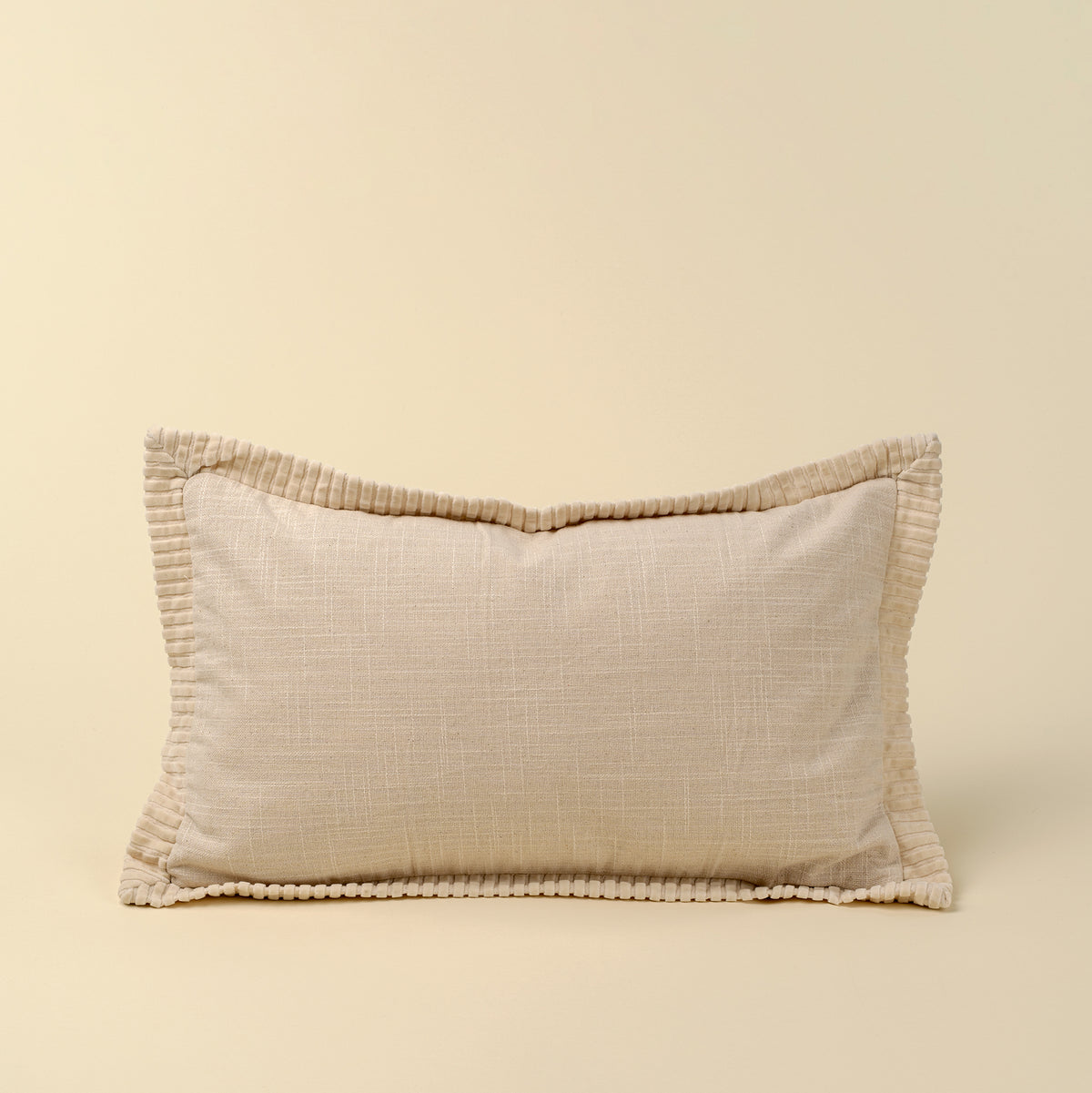 Corded Velvet Edge Pillow, Ivory 21 x 12