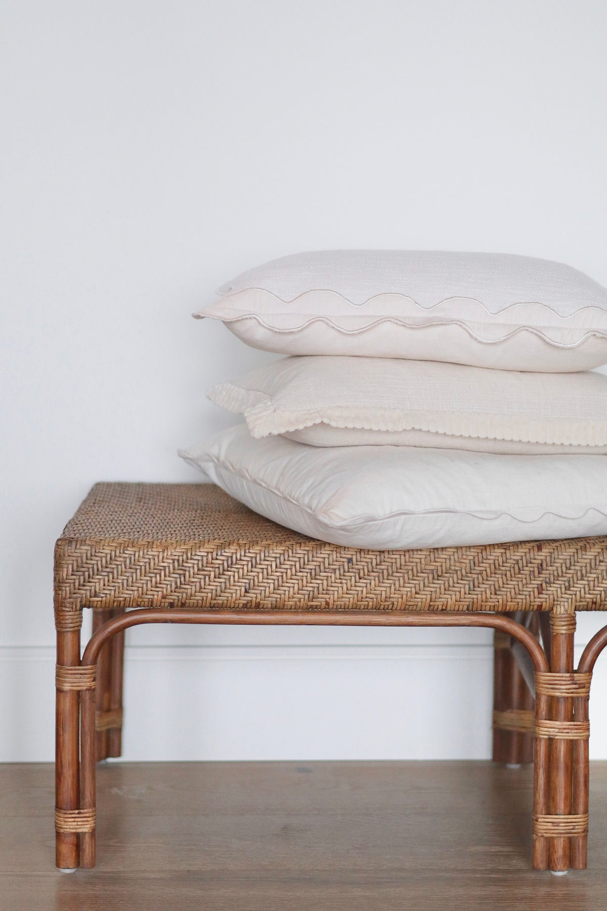 Corded Velvet Edge Pillow, Ivory 21 x 12