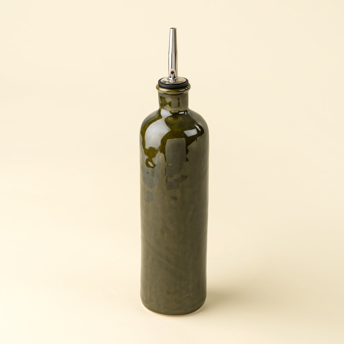 Stoneware Olive Oil Cruet - Deep Green