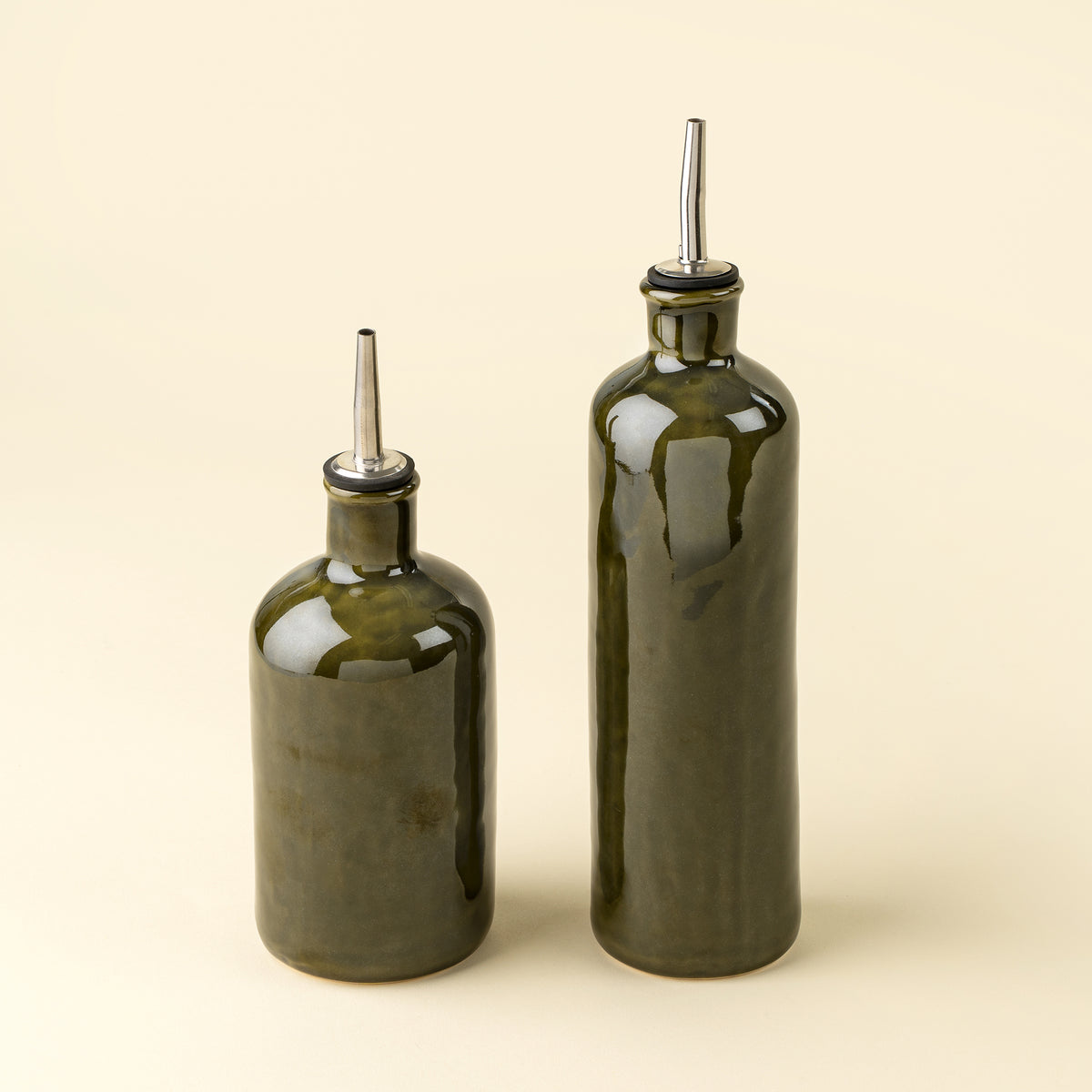Stoneware Olive Oil Cruet - Deep Green