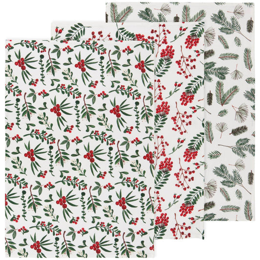 Winterberry Bakers Floursack Christmas Dishtowels 3 Set