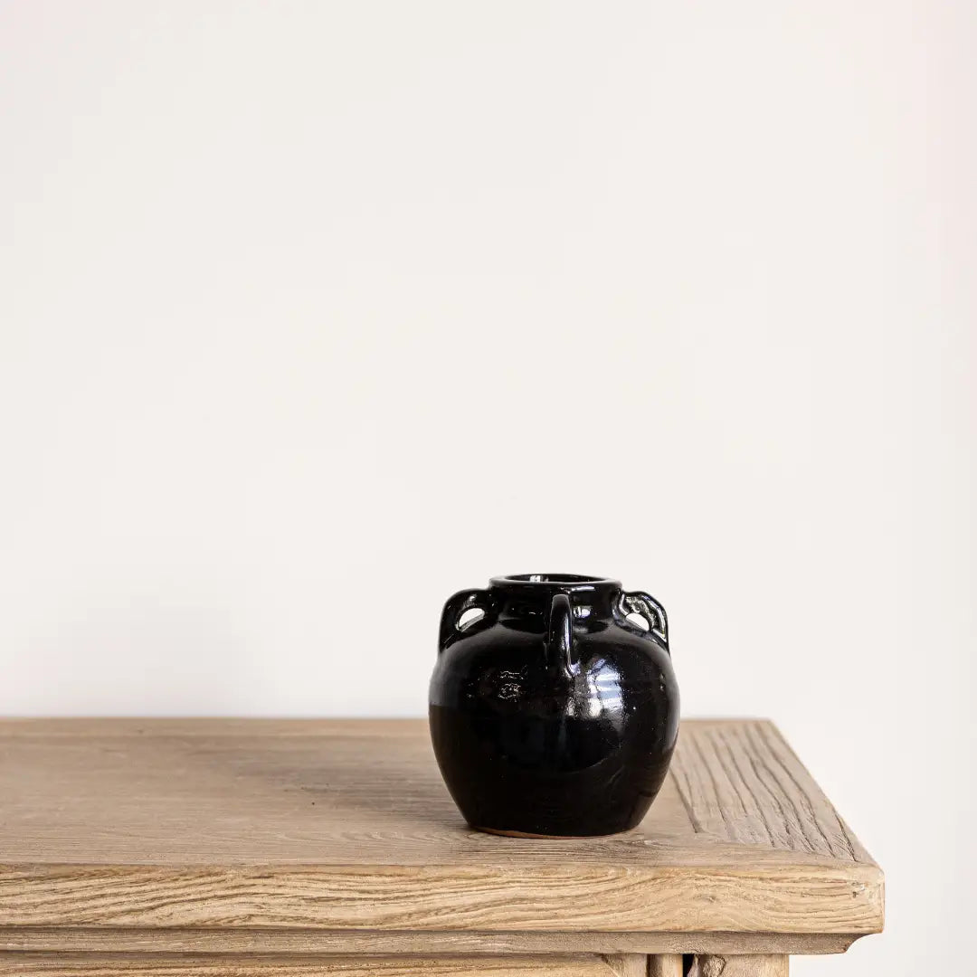 Mercier Glazed Black Vase with Handles