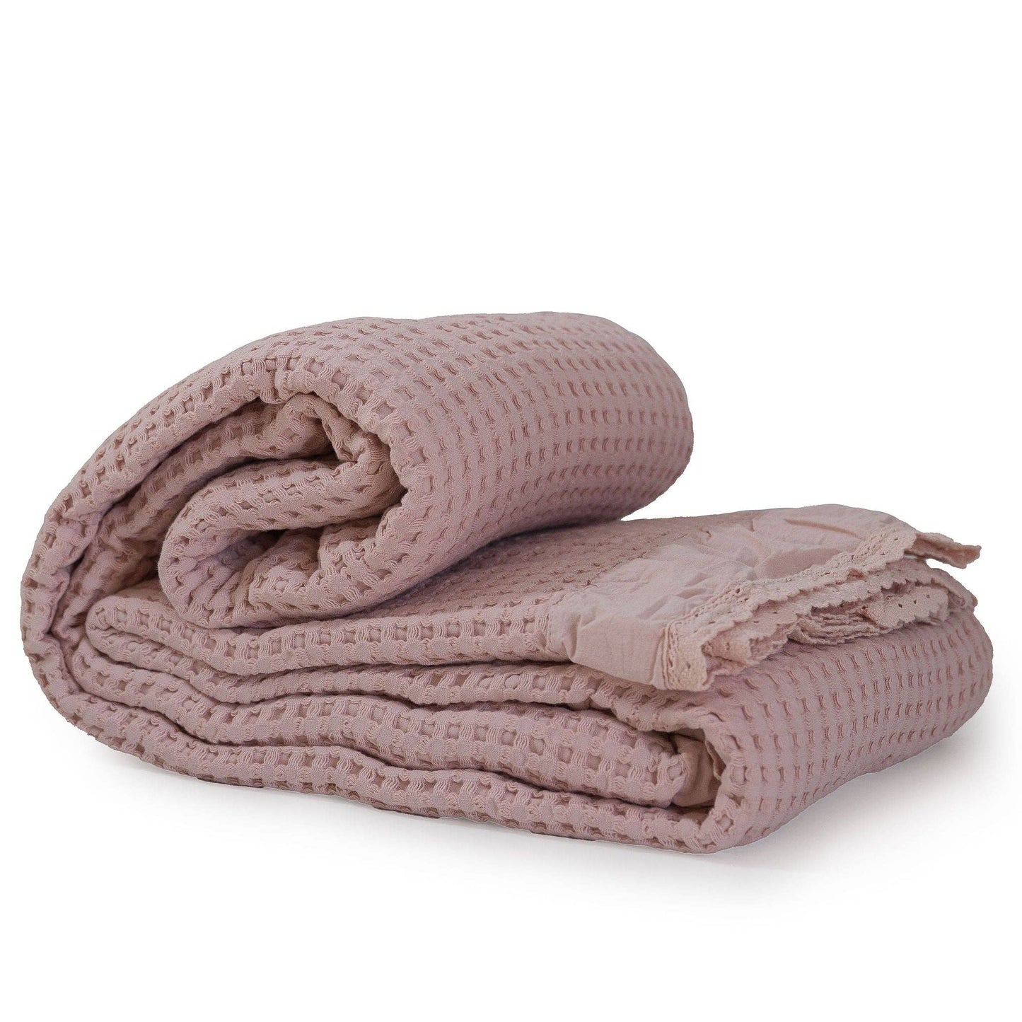 Waffle Blanket with Eyelet Trim Detail