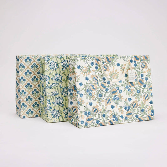 Block Printed Gift Bags (Large) - Indigo - Magnolia Lane co. Home + Garden + Gift