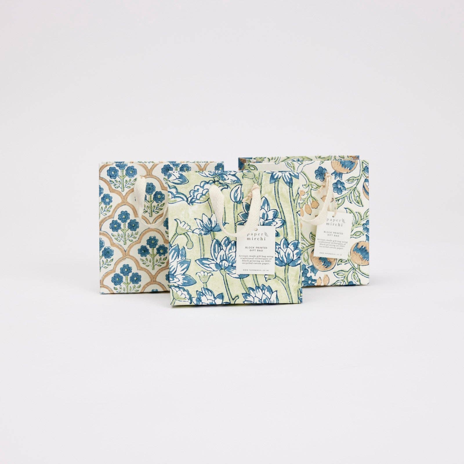Block Printed Gift Bags (Small) - Indigo - Magnolia Lane co. Home + Garden + Gift