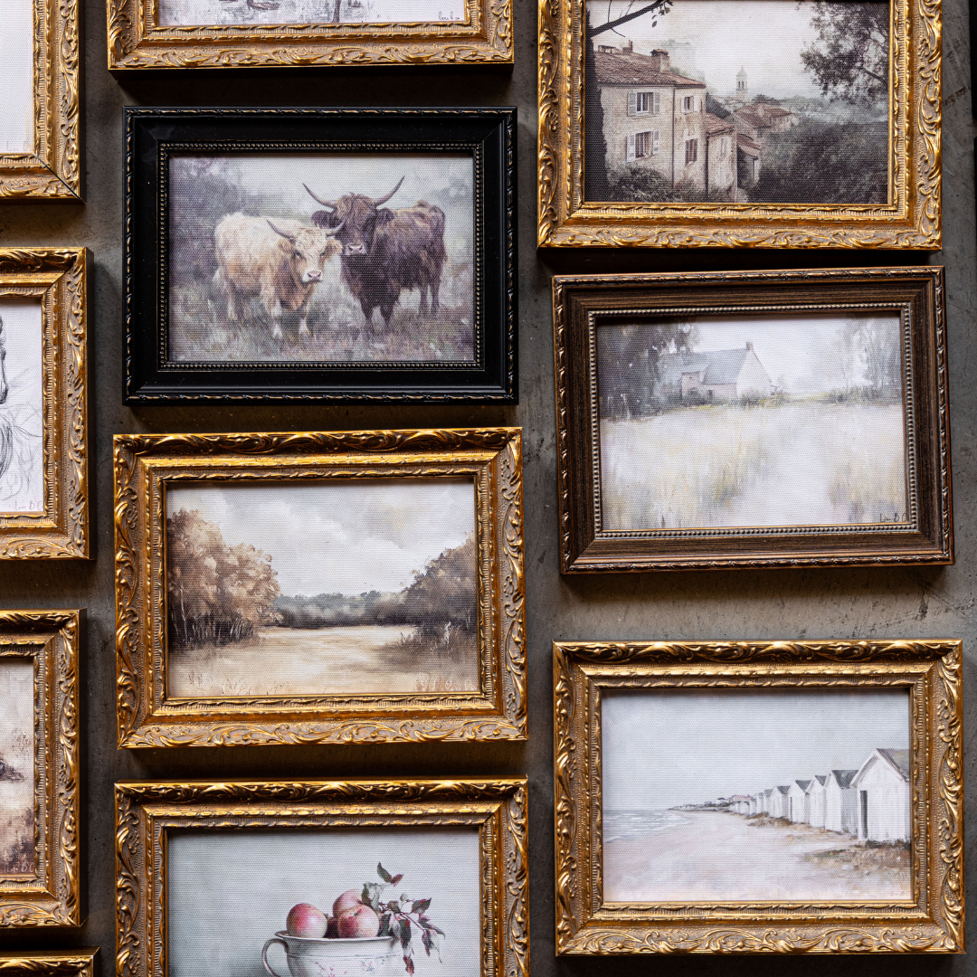 Vintage Dried Flower Pot | French Country Brass Gold Framed Art