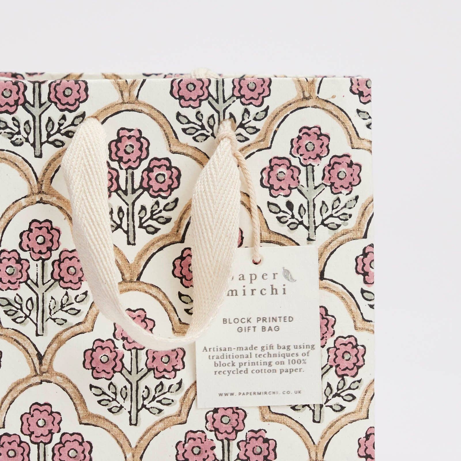 Block Printed Gift Bags (Small) - Pink Earth - Magnolia Lane co. Home + Garden + Gift