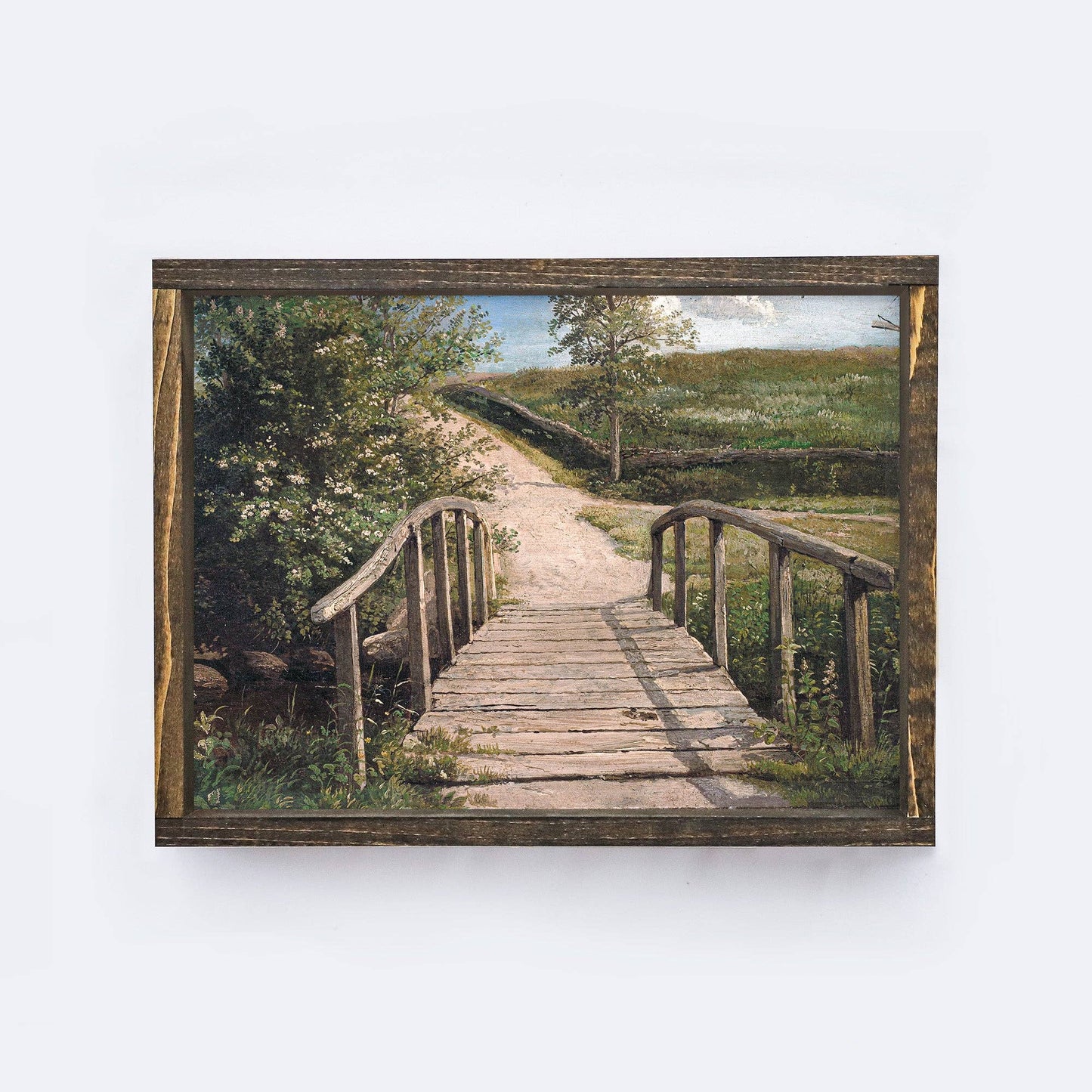 Vintage Framed Print | European Countryside With Bridge A33