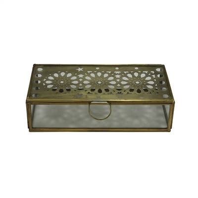 Amara Laser Cut Box |Brass & Glass