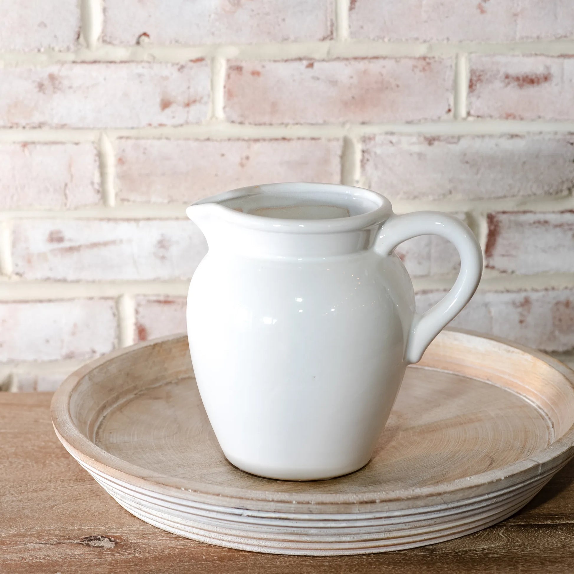 7.7" WHITE CERAMIC PITCHER VASE - Magnolia Lane co. Home + Garden + Gift