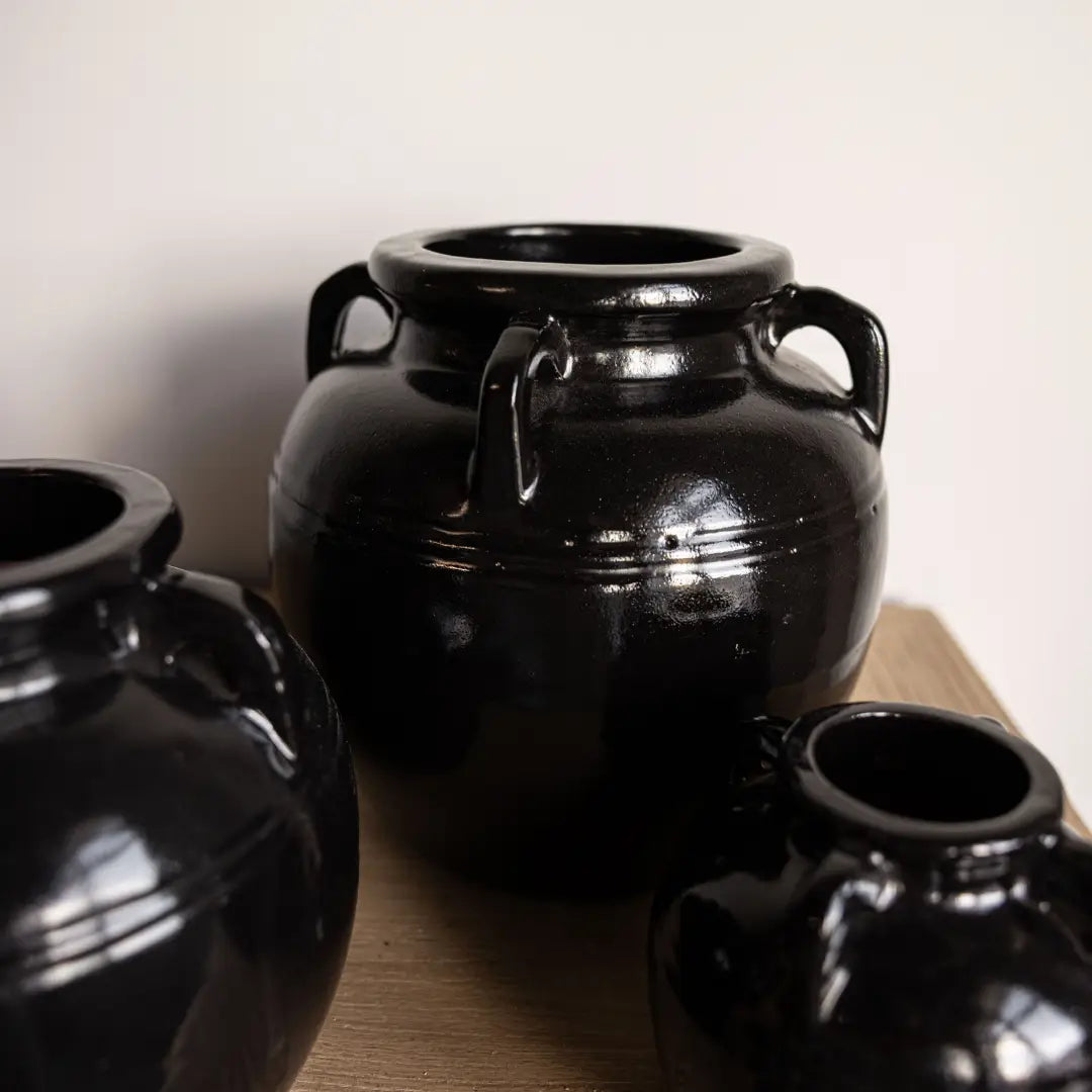 Mercier Glazed Black Vase with Handles