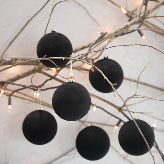 SET/ 6 - 3.25" BLACK FLOCKED BALLS