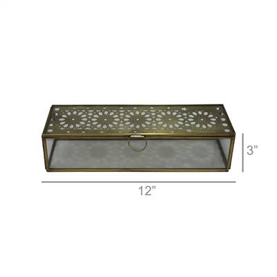 Amara Laser Cut Box |Brass & Glass