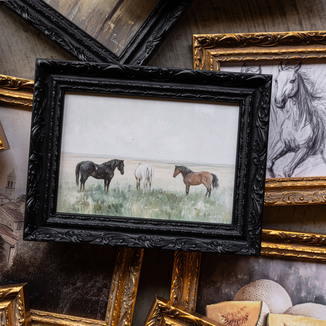 Vintage Dried Flower Pot | French Country Brass Gold Framed Art