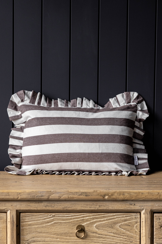 Ruffle Lumbar Pillow Cover Brown Bold Stripe