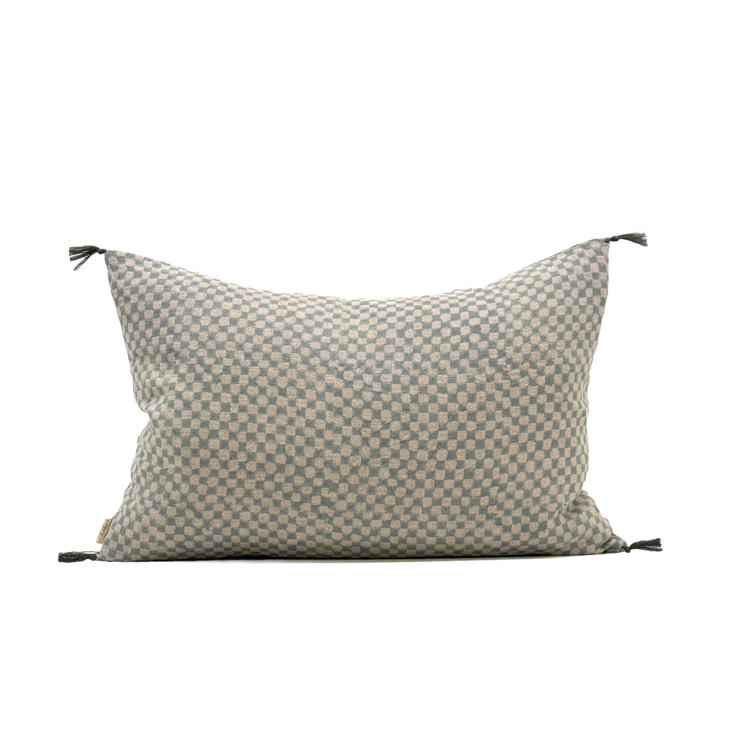 16x24 Block Print Check Linen Pillow, Blue