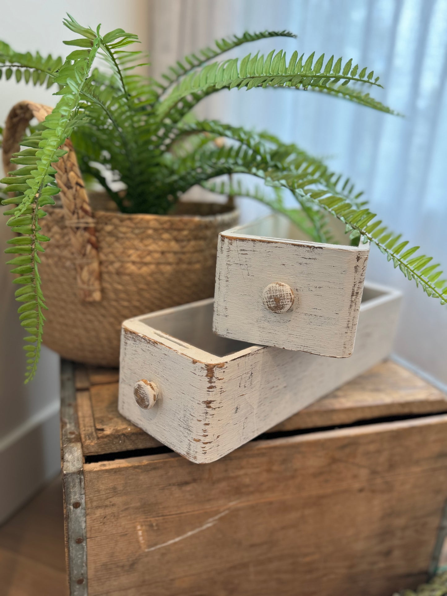 Vintage Sewing Drawers-Distressed White
