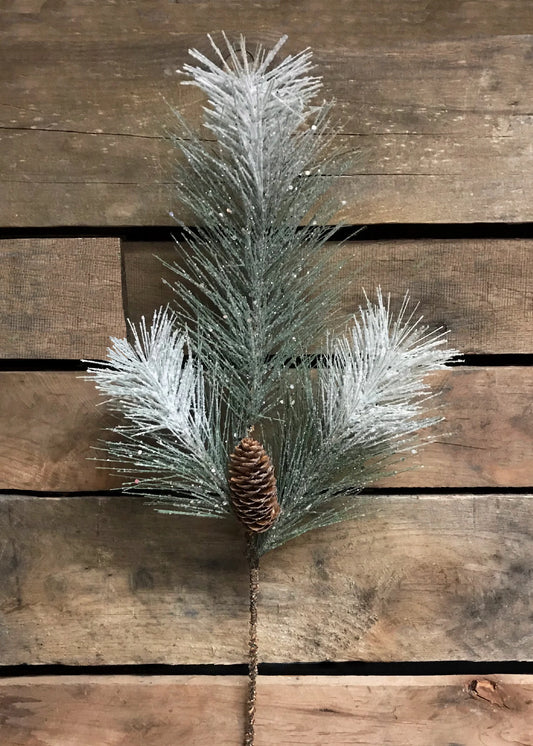 24" GLITTER PINE PICK WITH PINE CONE
