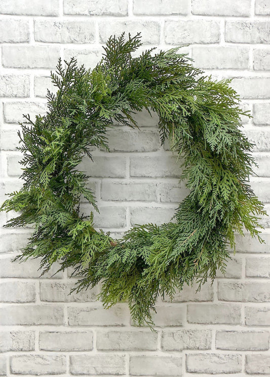21" INS DIM, 36" OUT DIM, FRESH TOUCH NORTHERN WHITE CEDAR WREATH ON BACKING
