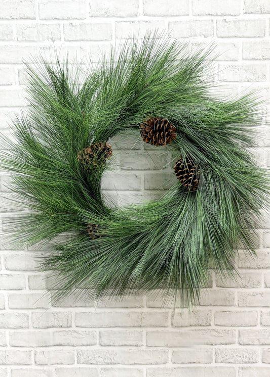 11" IN DIM, 26" OUT DIM, LONG NEEDLE PINE WREATH