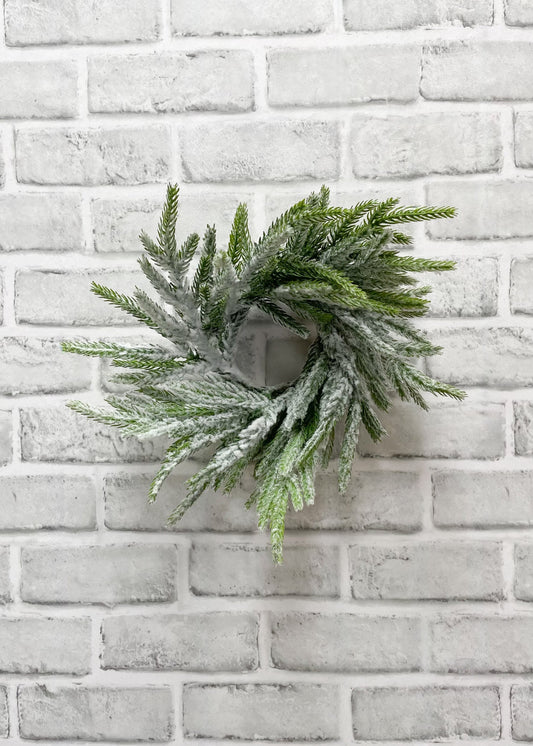 3.5" IN DIM, 9" OUT DIM, SNOWY NORFOLK PINE CANDLE RING