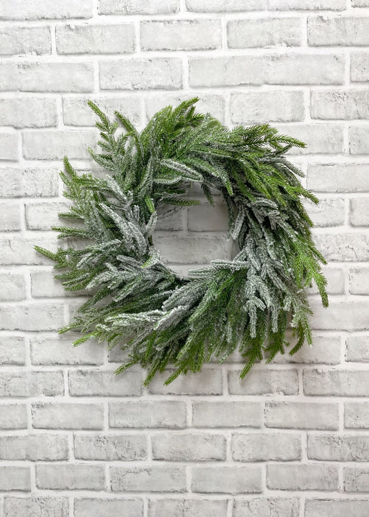 7" IN DIM, 16" OUT DIM, SNOWY NORFOLK PINE WREATH