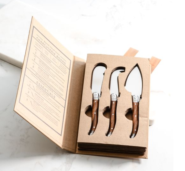3 PC WOOD GRAIN CHEESE KNIFE GIFT SET