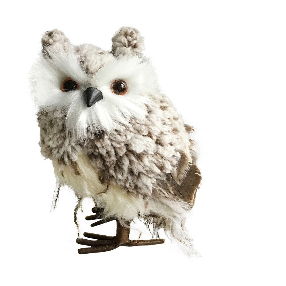 Faux Fur - Wool Standing Owls - Taupe Brown
