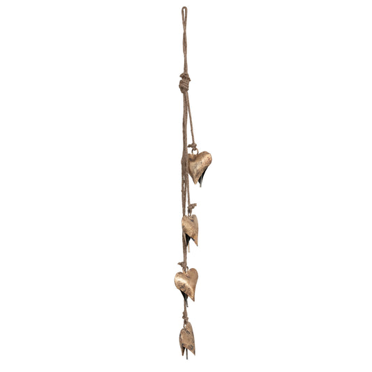 Hanging Metal Heart Shaped Bells on Jute Rope
