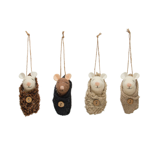 Wool Felt Baby Mouse in swaddle Ornament