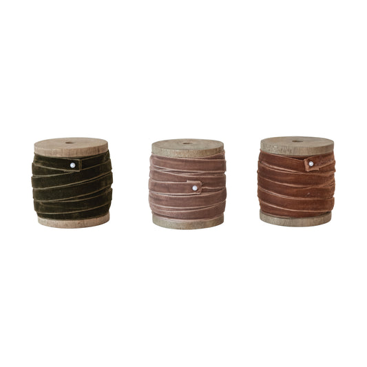 10 Yard 1/4 W Velvet Ribbon on Wood Spool; 6 Colours