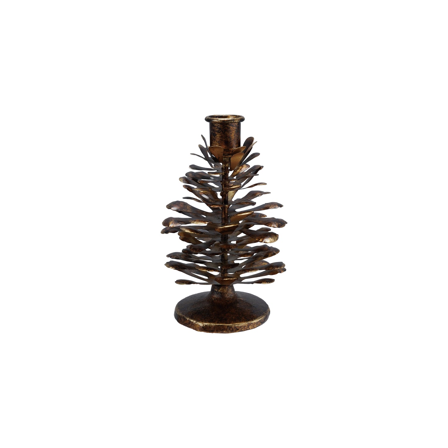 Metal Pinecone Shaped Taper Holder, Antique Gold | Three Sizes