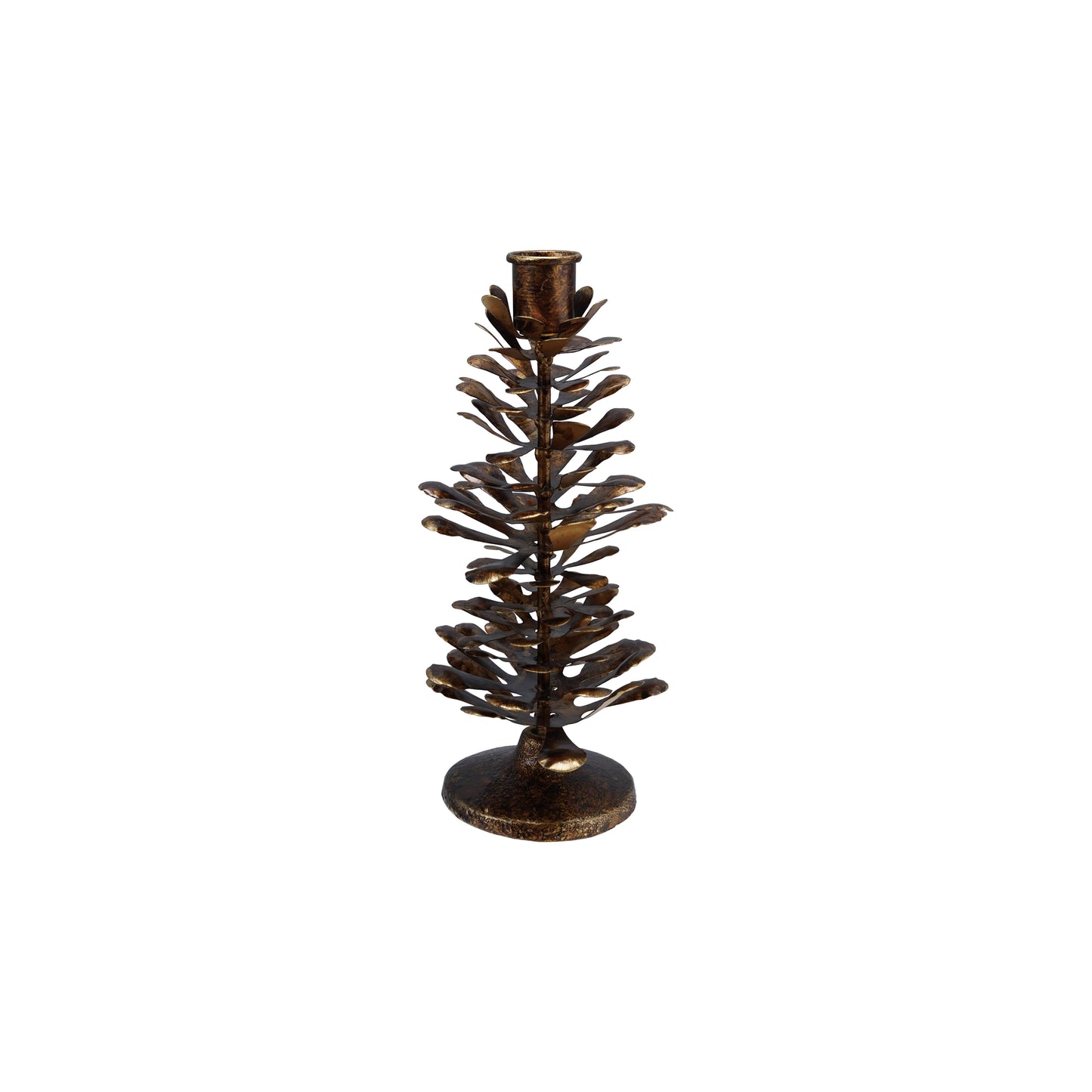 Metal Pinecone Shaped Taper Holder, Antique Gold | Three Sizes