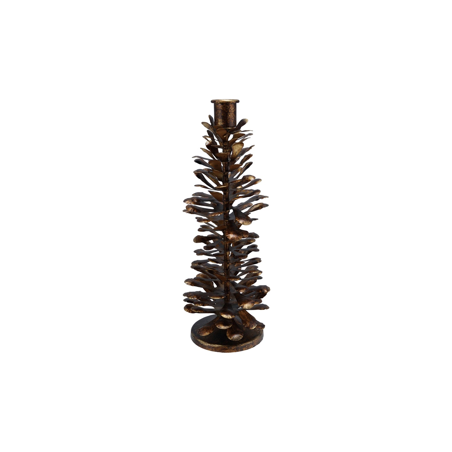 Metal Pinecone Shaped Taper Holder, Antique Gold | Three Sizes