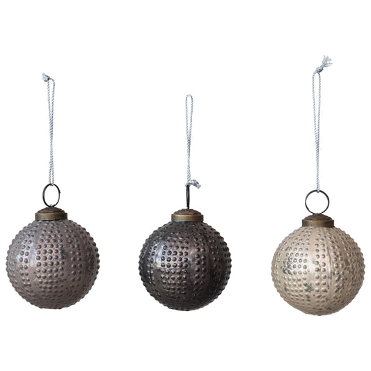 3" Round Glass Hobnail Ball Ornament, Distressed