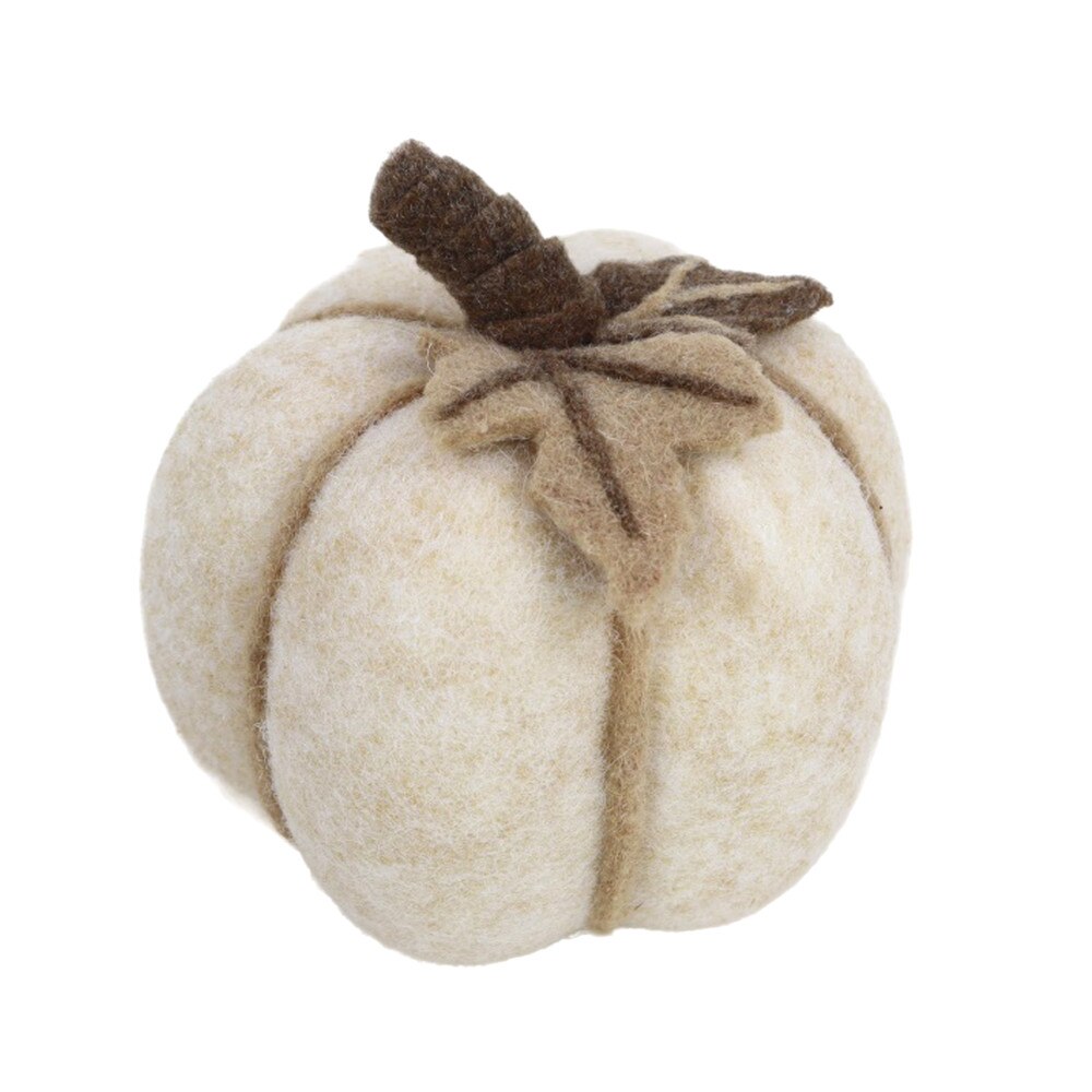 PUMPKIN FELT 6.5" X 6.5" CREAM W/TAUPE LEAVES