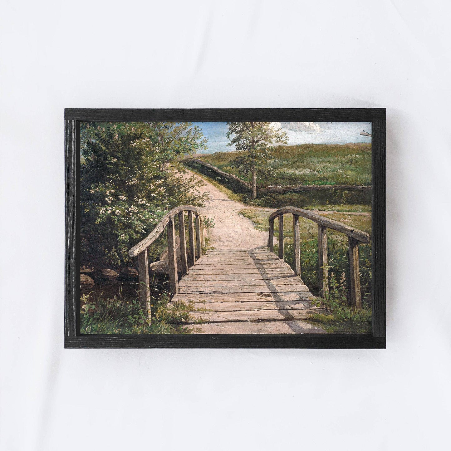 Vintage Framed Print | European Countryside With Bridge A33