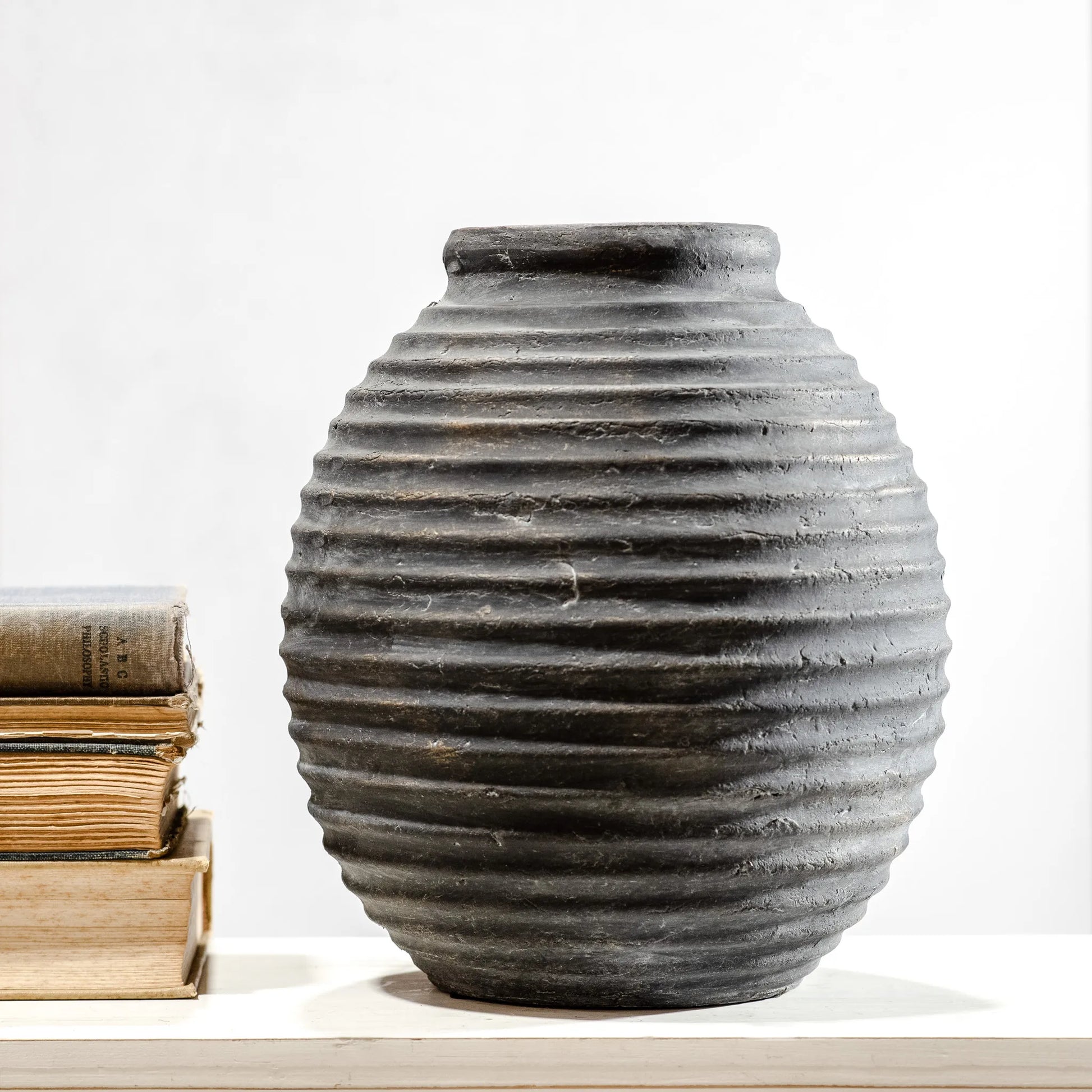 10.25" BLK TERRACOTTA LINE VASE - Magnolia Lane co. Home + Garden + Gift