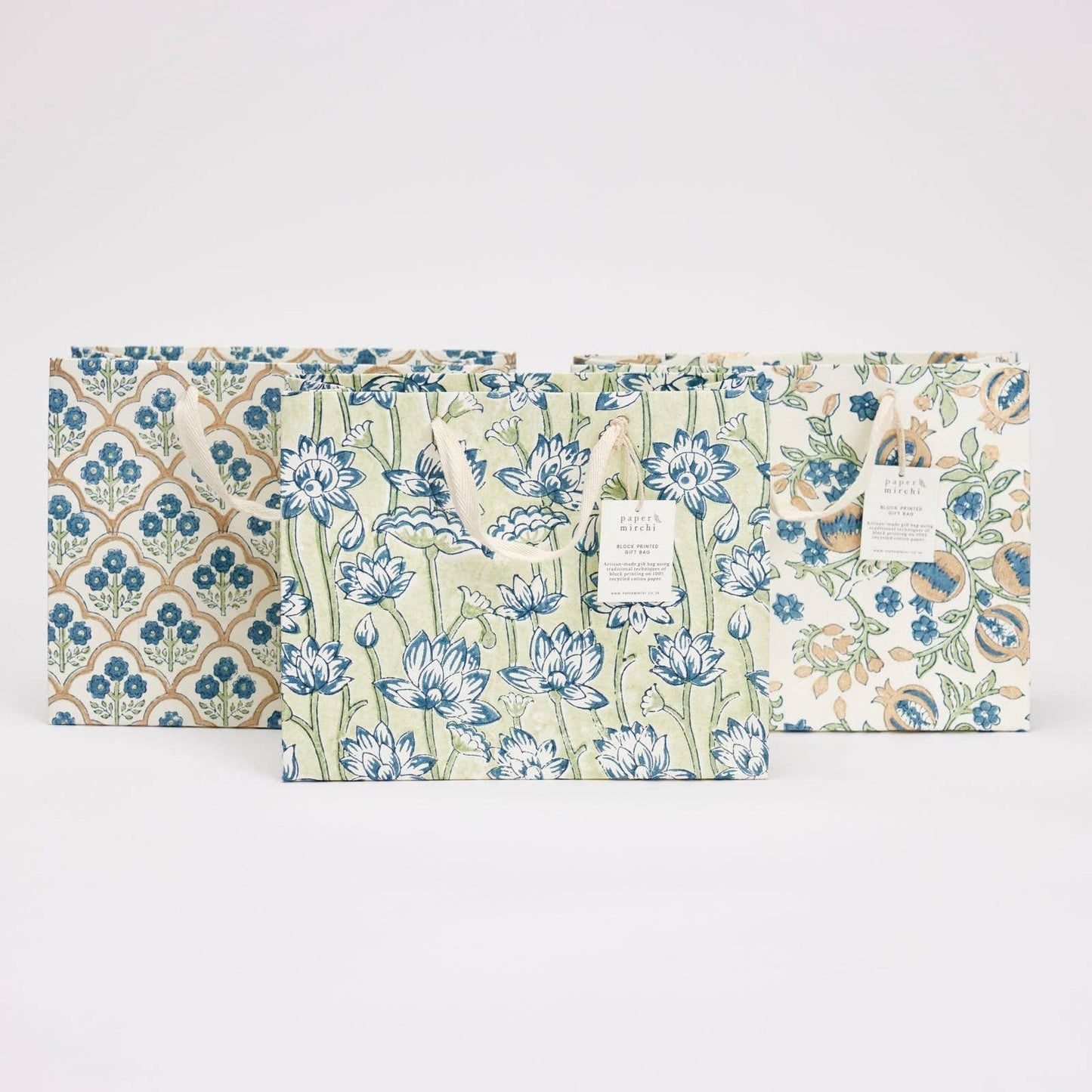 Block Printed Gift Bags (Medium) - Indigo - Magnolia Lane co. Home + Garden + Gift