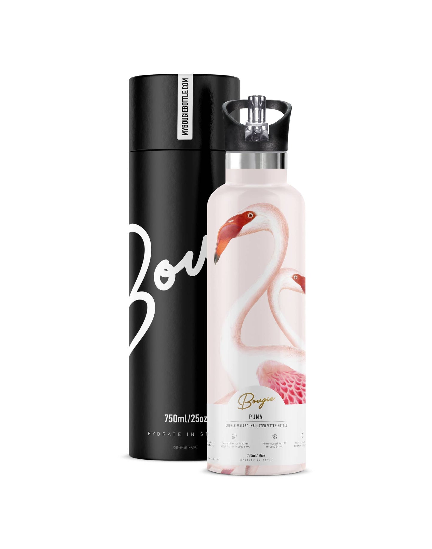 Puna | Vintage Pink Flamingo Insulated Water Bottle 25oz