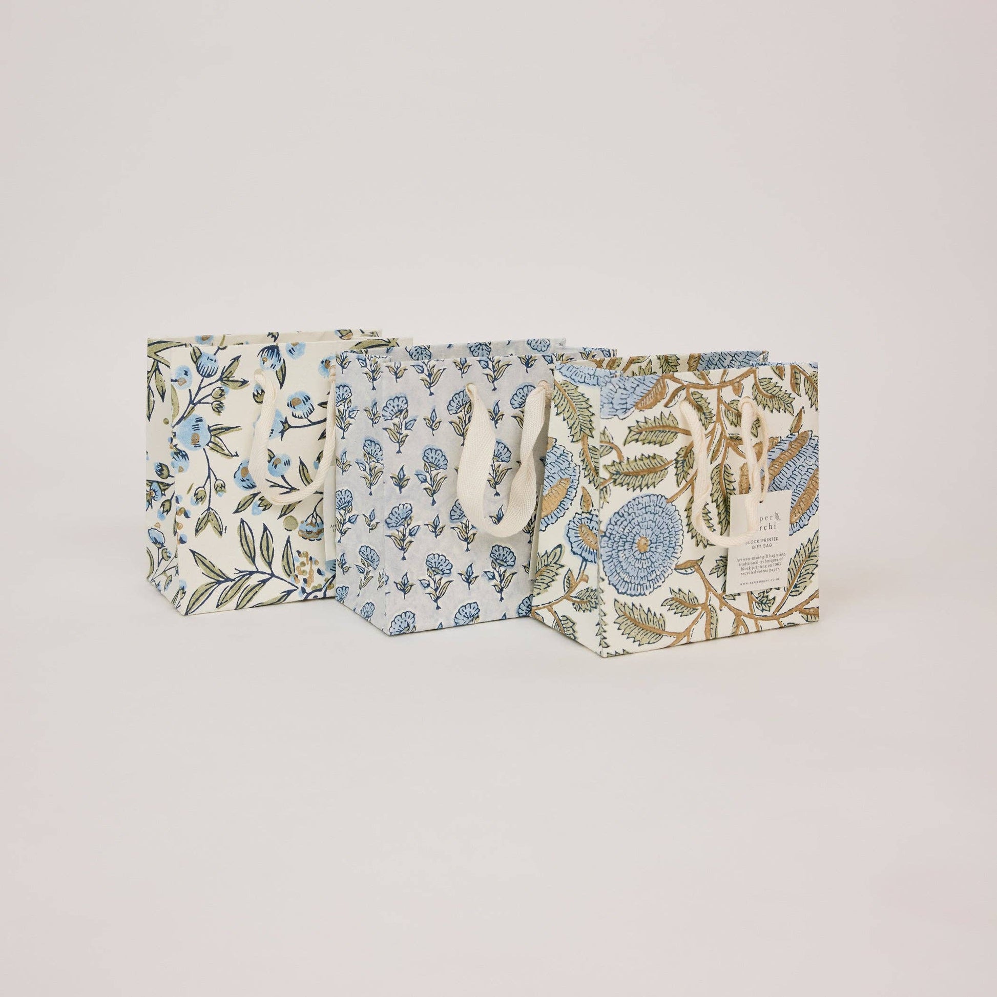 Block Printed Gift Bags (Small) - Blue Stone Refresh - Magnolia Lane co. Home + Garden + Gift